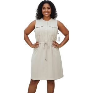 NWT Nine West Fit & Flare Dress Women XXL Beige Sleeveless Utility Office Casual